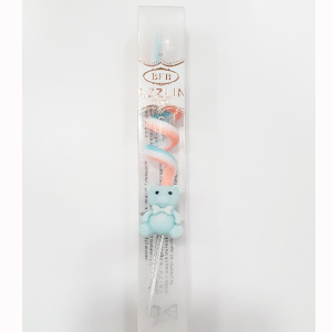 Birthday Blue Teddy Bear Orange Swirl Candle